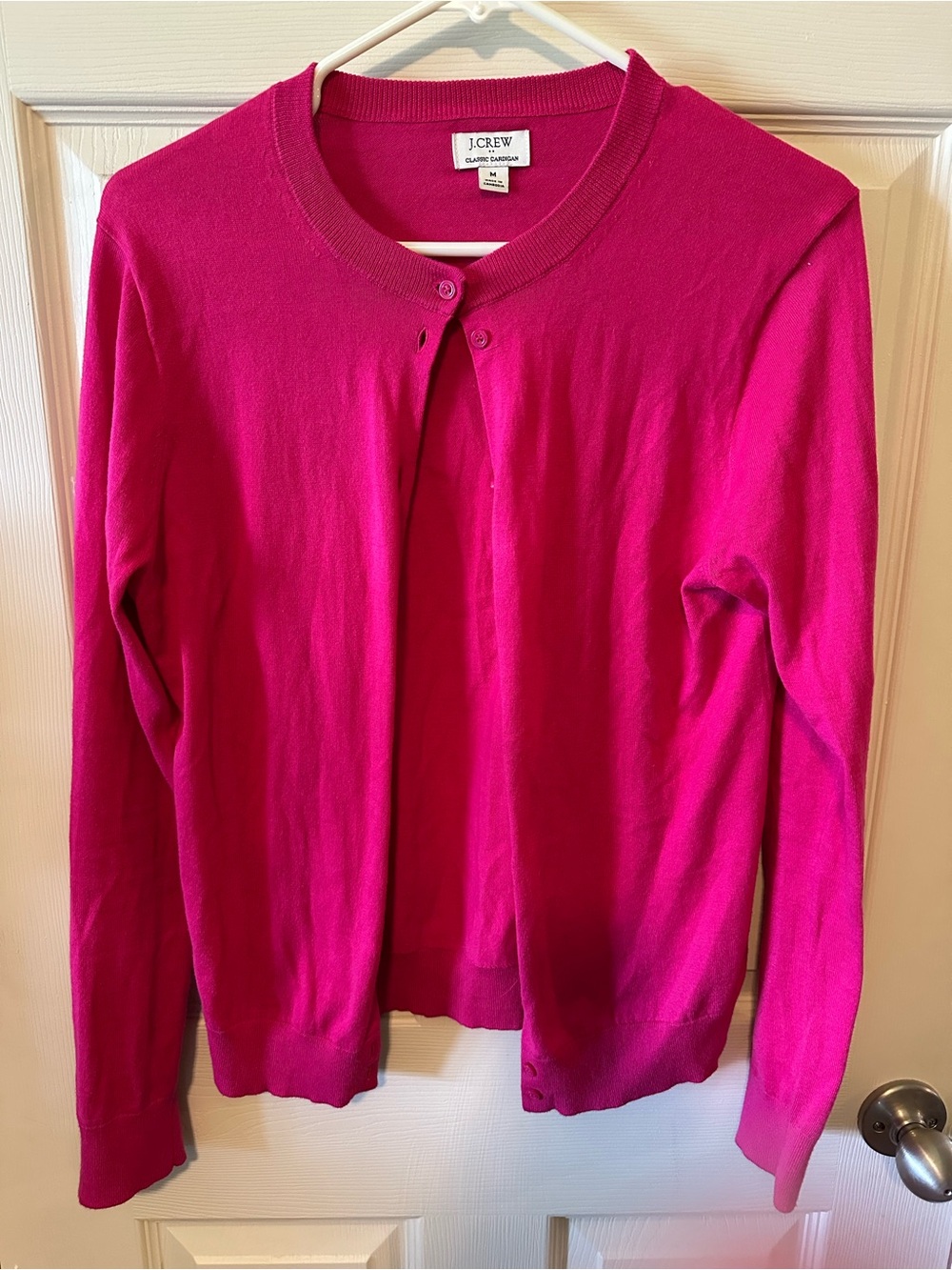 J. Crew Bight Fuchsia Pink Crewneck Cardigan